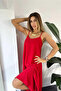 Aerobin Fabric Adjustable Strap Long Red Dress - 3
