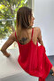 Aerobin Fabric Adjustable Strap Long Red Dress - 7