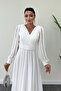 Chiffon Fabric Pearl Detailed Midi Dress - WHITE - 4