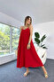 Aerobin Fabric Adjustable Strap Long Red Dress - 2