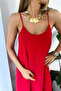 Aerobin Fabric Adjustable Strap Long Red Dress - 4