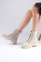 Beige Color Suede Lace-Up and Zippered Thick Soled Women's Boots - 4