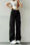 Cera Black Cargo Wide Leg Trousers Without Back Pocket Loose Jeans - 2