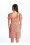 Women's Short Sleeve Dress with Heart Collar Print - LCW - 5