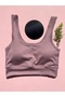 Women's 1 Piece Corded Fabric Thick Strap Blouse with Removable Pads - Half Tank Top (Plum) - 2