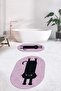 Digital Washable Non-Slip Cute Cat Double-Sided Bathroom Rug Mat Oval Toilet Set - 6