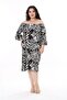 Women's Large Size Black Woven Viscose Fabric Elastic Collar Short Sleeve Dress 65N38173 - 3