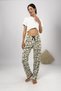 Women's Pajama Bottoms with Ribbon and Green Leaf Rooster Pattern
