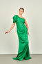 فستان سهرة من الساتان بكتف واحد - بينيتون بفتحة عميقة 3465 - 4