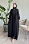 Back Tassel Detail Ruched Black Abaya - 4
