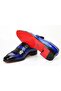 Dark Blue and Sax Blue Color Genuine Leather Men's Shoes - 3