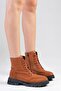 Samantha Tan Color Lace-Up and Zippered Thick-Soled Women's Boots