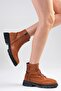 Samantha Tan Color Lace-Up and Zippered Thick-Soled Women's Boots - 3