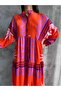 Patterned Long Hijab Shirt Dress Green-Fuchsia Oversize - 3