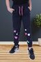 Star-Heart Pattern Detailed Girl's Double Pocket Navy Blue Sweatpants - 2