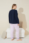Navy Blue Printed Cotton Curve Plus Size King Size Knitted Pajama Set 24240646 - 3