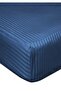Luxury Hotel Type Battal Striped Satin Duvet Cover Set 180X200 with Elastic Sheets Indigo Navy Blue - 3