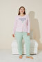 Pink Melange Printed Cotton Curve Plus Size Knit Pajama Set 24240669 - 2