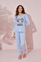 Blue Printed Cotton Knitted Pajamas Suit 24241084 - 2