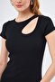 Women's Black Collar Windowed Short Sleeve Dress ARM-24Y133008 - 2