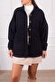 Women's Navy Blue Pocketed Oversize Stash Jacket ARM-24K001033 - 2