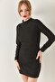 Women's Striped Glitter Half Turtleneck Mini Dress - 3