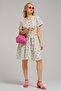 Women's Fuchsia V-Neck Buttoned Elastic Waist Belted Flared Short Sleeve Dress ARM-23Y001093 - 3