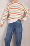Women's Green Striped Thessaloniki Knitted Sweater with Elastic Sleeves and Waist ARM-24K069005 - 2