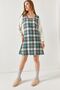 Women's Mint Plaid Square Collar Long Sleeve Dress ARM-22Y001182 - 3