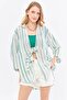 Dark Green Striped Women's Kimono Shirt - Front Tie ARM-24Y001091