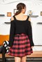 Women's Burgundy Plaid Short Flared Skirt ARM-22K001014 - 3