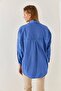 Women's Open Cobalt Blue Oversize Long Basic Shirt Arm-22y001118 - 4