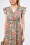 Women's Beige Miden Dress with Wrap Neckline, Ruffled Shoulders, Elastic Waist, Midi Length ARM-24Y001020 - 3