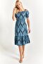 Women's Light Blue Patterned Elastic Waist Strap Dress Arm-23y001053 - 2