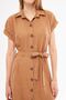 Women's Light Brown Linen Look Belted Short Sleeve Shirt Dress Arm-24Y001084 - 4