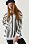 Women's Black Striped Round Collar Oversize Sweatshirt ARM-22Y001191 - 3
