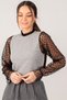 Women's Gray-Black Tulle Sleeves and Collar Corduroy Knitwear Sweater Arm-22K001043 - 2