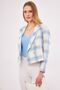 Women's Blue White Double Breasted Collar Tweed Crop Jacket ARM-24K001014 - 2