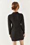 Women's Striped Glitter Half Turtleneck Mini Dress - 4