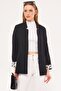 Women's Black Ikosiena Jacket Stand Collar Sleeve Leopard Pattern ARM-24Y001044