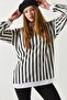 Women's Black Striped Round Collar Oversize Sweatshirt ARM-22Y001191