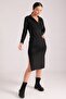Women's Black Fitted Shirt Collar Side Slit Long Dress ARM-24K001074 - 2
