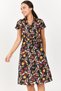 Women's Black Rose Pattern Tie Waist Belted Short Sleeve Shirt Dress ARM-22Y001082. - 2