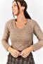 Women's Beige Sequin Bearded Crop Sweater ARM-22Y001179 - 2