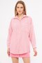Women's Fuchsia Stripe Long Sleeve Pocket Detail Pleated Oversize Shirt Arm-24Y 001057 - 4