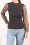 Women's Black Tulle Sleeves and Collar Corduroy Knitwear Sweater ARM-22K001130