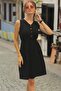 Women's Black Elastic Waist Buttoned Dress ARM-18Y001152