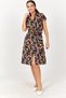 Women's Black Rose Pattern Tie Waist Belted Short Sleeve Shirt Dress ARM-22Y001082. - 3