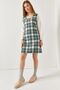 Women's Mint Plaid Square Collar Long Sleeve Dress ARM-22Y001182