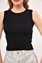 Women's Black Crew Neck Sleeveless Ribbed Blouse ARM-24Y133005 - 4